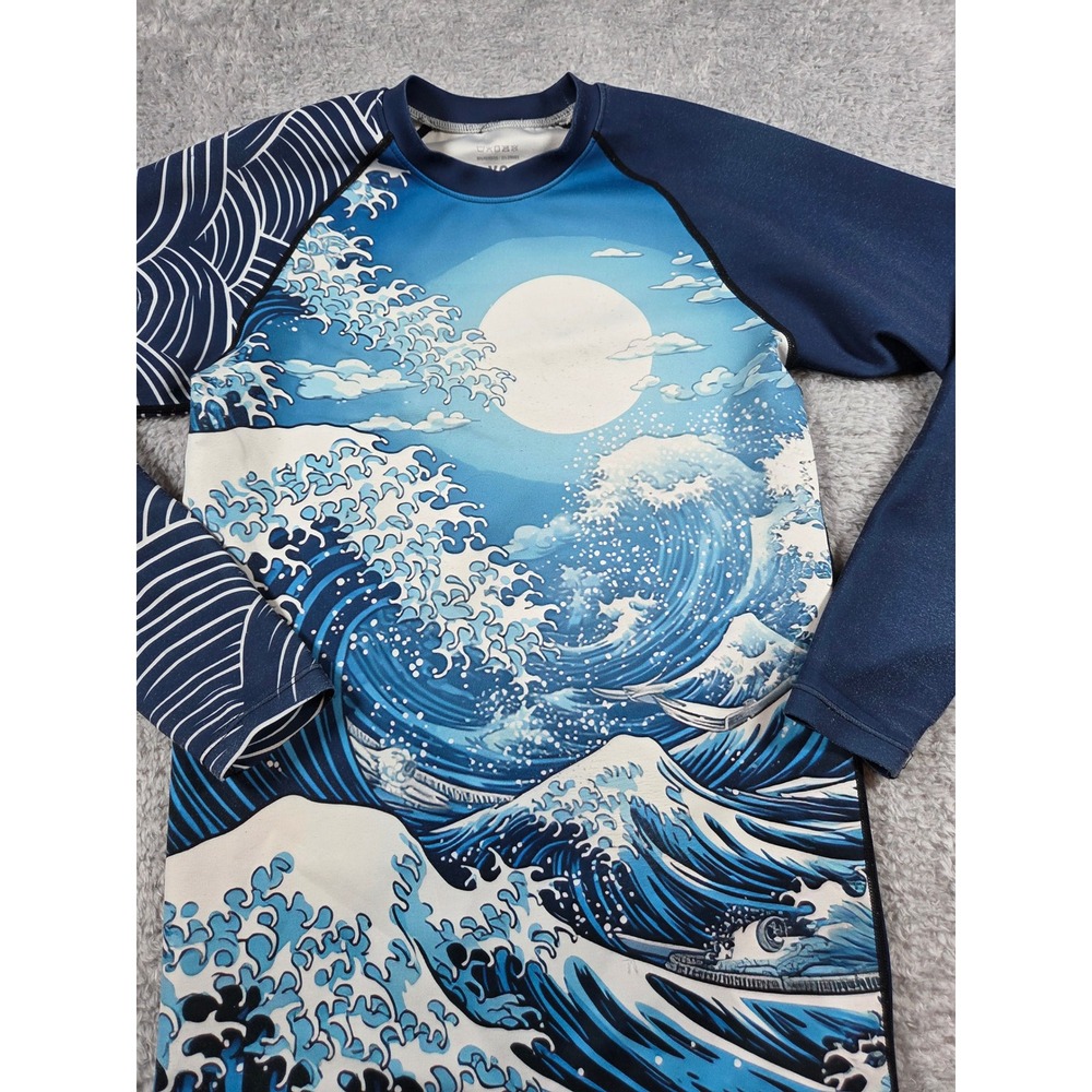 Porrada Fightwear Great Wave Rash Guard Mens XS Blue Long Sleeve BJJ MMA Shirt